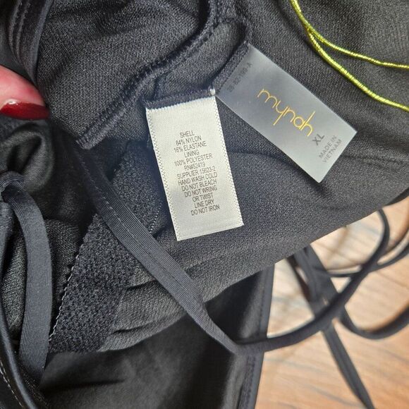 Mynah Womens XL Black One Shoulder Swimsuit Ruched Waist Adjustable Straps - Picture 9 of 9